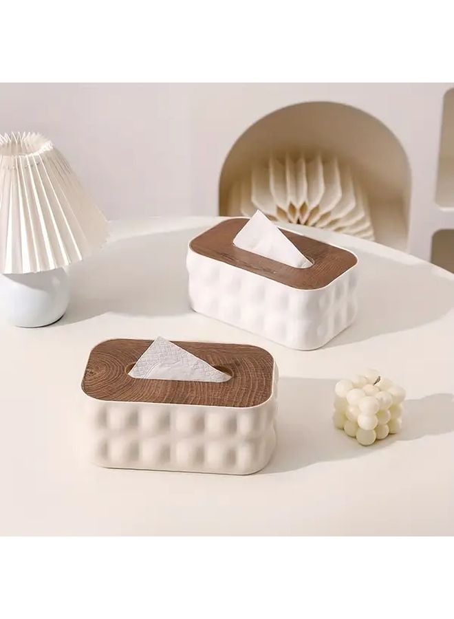 حامل علبة المناديل الخشبي الأبيض مع غطاء إغلاق ناعم للحمام والمطبخ وغرفة المعيشة - Image 5